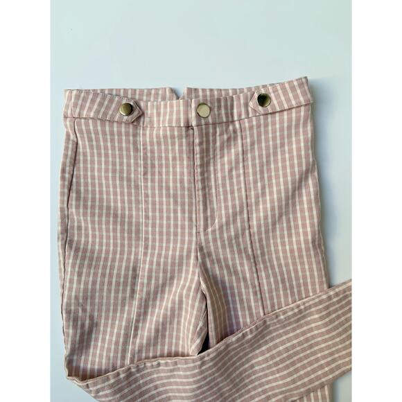Forever 21 Nude Pink White Gingham High Waisted Fitted Ankle Length Pants Wms XS - Picture 7 of 10
